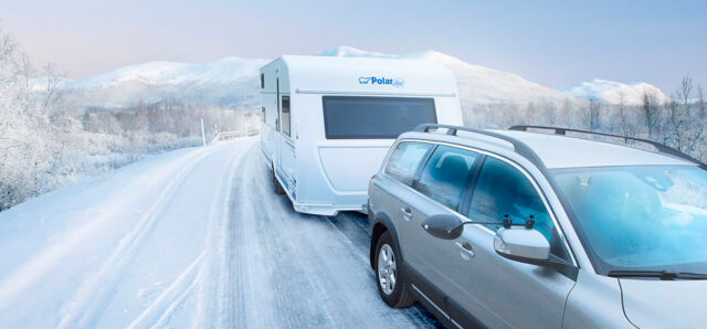 Campingvogn på vinterføre